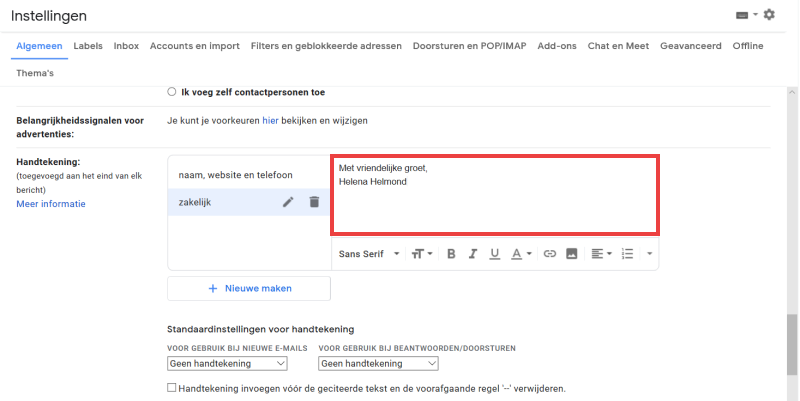 handtekening instellen Gmail